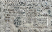 Load image into Gallery viewer, Antique English Needlework Sampler Frances Nichols 1821
