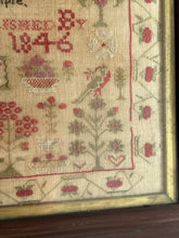 Load image into Gallery viewer, Antique English Needlework Sampler Margaret Iceton 1846 Solomon’s Temple