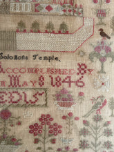 Load image into Gallery viewer, Antique English Needlework Sampler Margaret Iceton 1846 Solomon’s Temple