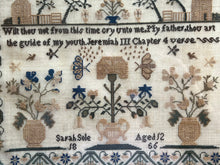 Load image into Gallery viewer, Antique English Needlework Sampler Sarah Sole Aged 12 1856