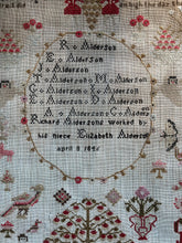 Load image into Gallery viewer, Antique English Needlework Sampler Elizabeth Alderson April 8, 1846
