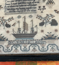 Load image into Gallery viewer, Antique English Needlework Ship Sampler Jane McCormick 1832
