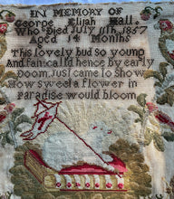 Load image into Gallery viewer, Antique English Needlework Sampler In Memory of George Elijah Hall July 1, 1857