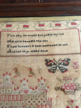 Load image into Gallery viewer, Antique English Needlework Sampler Margaret Iceton 1846 Solomon’s Temple
