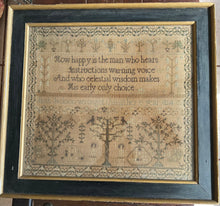 Load image into Gallery viewer, Antique English Needlework Sampler Sarah Jackson Age 12 1824 Adam &amp; Eve