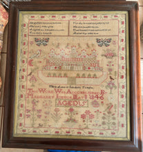 Load image into Gallery viewer, Antique English Needlework Sampler Margaret Iceton 1846 Solomon’s Temple