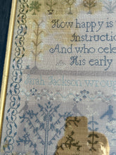 Load image into Gallery viewer, Antique English Needlework Sampler Sarah Jackson Age 12 1824 Adam &amp; Eve