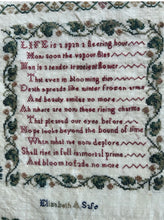 Load image into Gallery viewer, Antique English Needlework Sampler Elisabeth A Safe c 1840