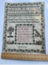 Load image into Gallery viewer, Antique English Needlework Sampler Elisabeth A Safe c 1840