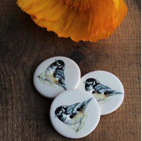 Hand Painted Ceramic Chickadee Button