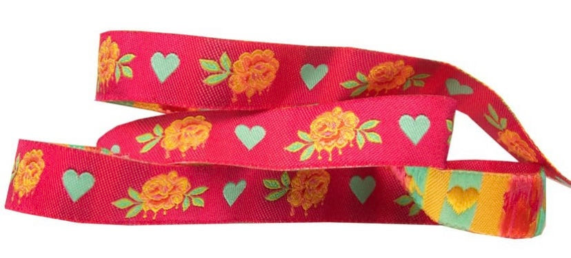 Tula Pink Curiouser 5/8” Painted Roses Ribbon