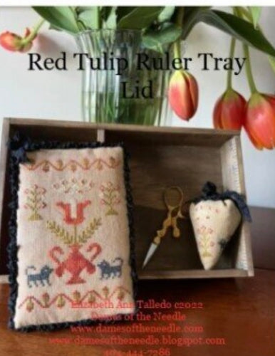 Dames of the Needle Red Tulip Ruler Tray Chart