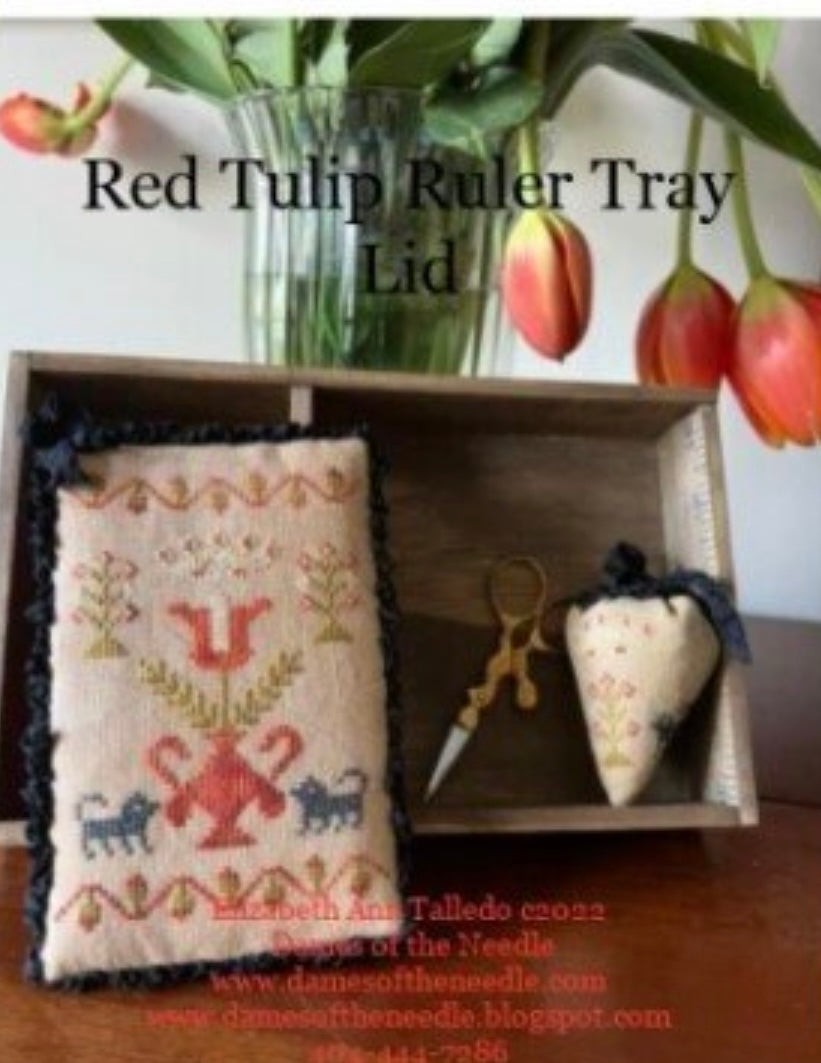 Dames of the Needle Red Tulip Ruler Tray